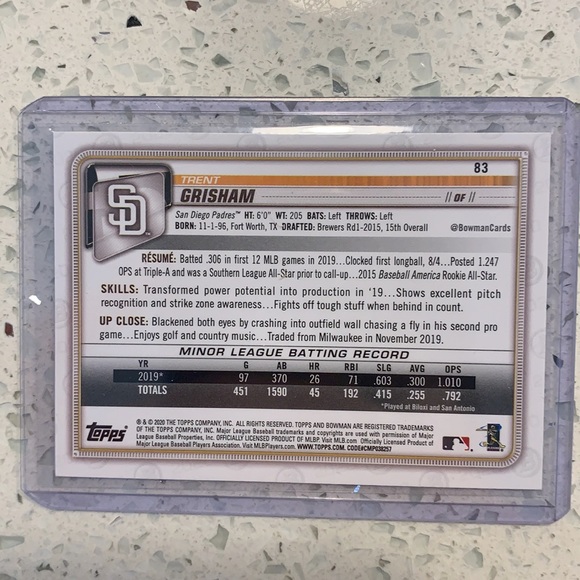 2020 Bowman Trent Grisham Rookie Card - Picture 2 of 2